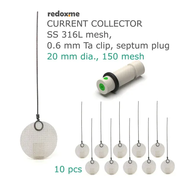 Current Collector - Stainless Steel 316L mesh with Tantalum clip and septum plug